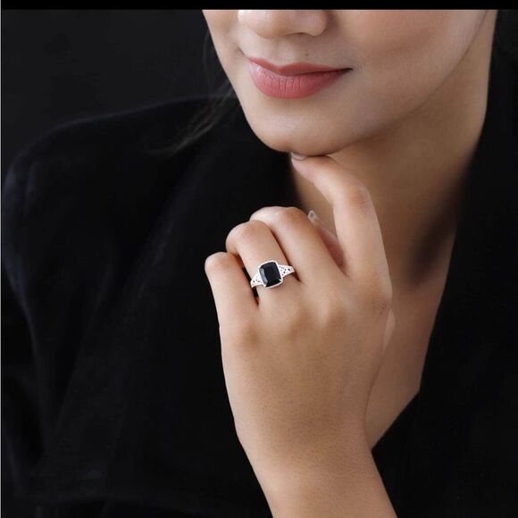 Australian Black Tourmaline Solitaire Ring in Sterling Silver sz7 NWT - Picture 11 of 14